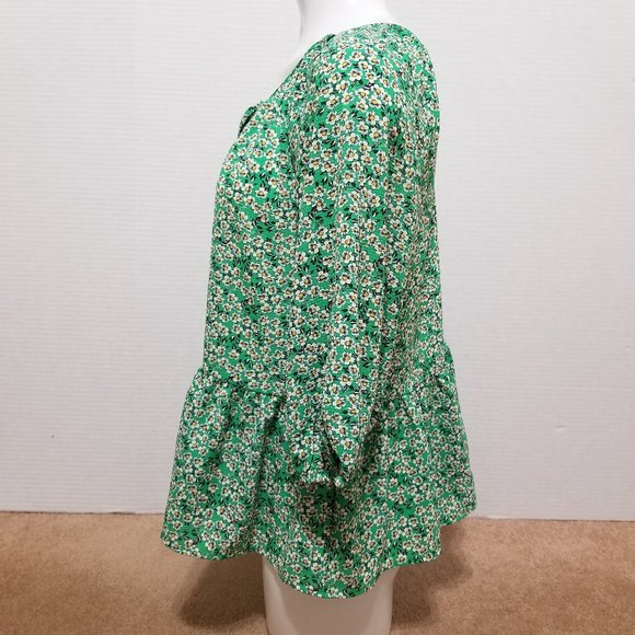 W5 top Medium floral print peplum peasant tie neck keyhole boho Anthropologie - Picture 2 of 11